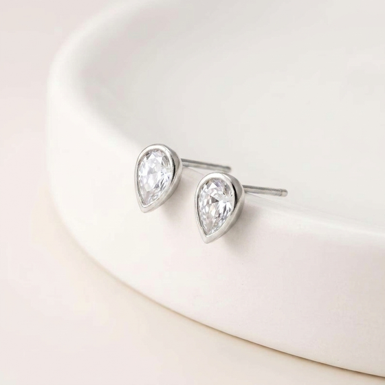 Cami Teardrop CZ Stud Earrings (Silver)