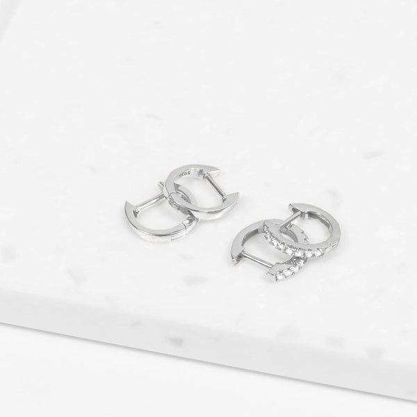 Brilliant CZ Huggie Hoop Earrings (Silver)