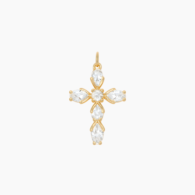 Pear-Cut CZ Cross Pendant (Gold)