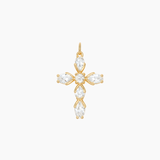 Pear-Cut CZ Cross Pendant (Gold)