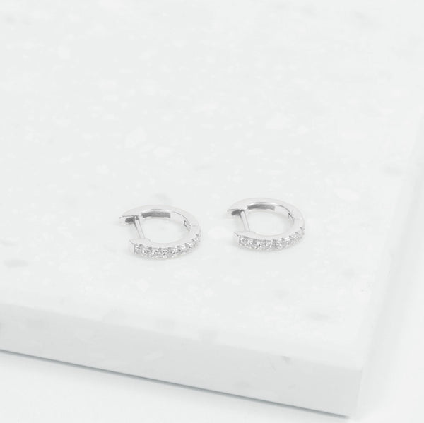 Brilliant CZ Huggie Hoop Earrings (Silver)