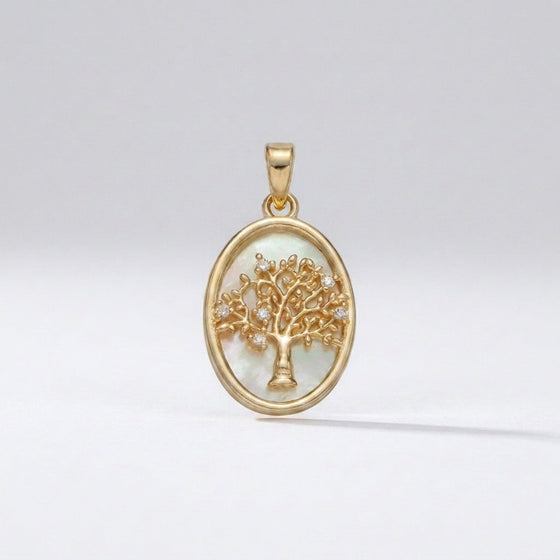 Mother of Pearl Tree of Life Pendant (Gold)
