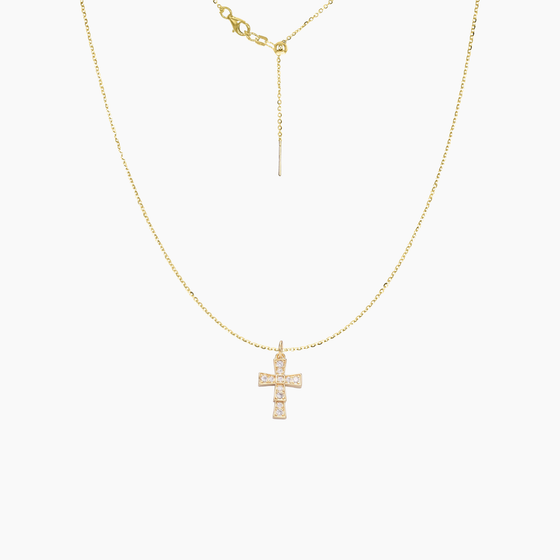 CZ Cross Adjustable Necklace (Gold)
