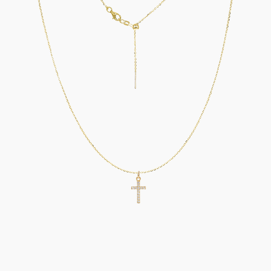 Dainty CZ Cross Adjustable Necklace (Gold)