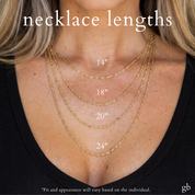 Necklace lengths guide, shown on body (24 inch adjustable chain)