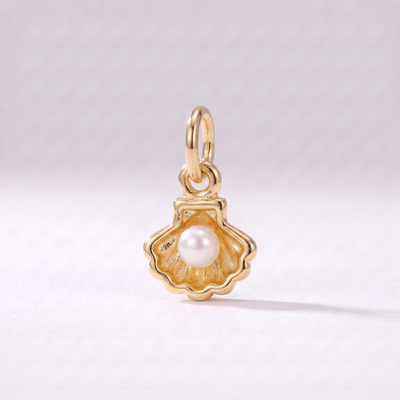 Tiny Seashell Pearl Charm (Gold)