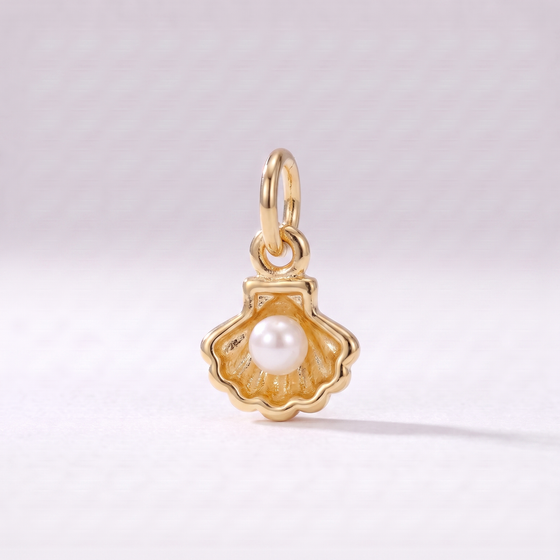 Tiny Seashell Pearl Charm (Gold)