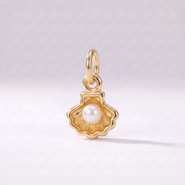 Tiny Seashell Pearl Charm (Gold)