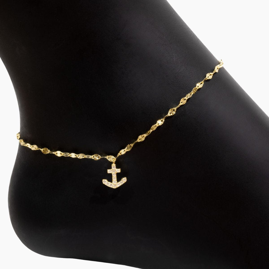 Eros Milano Anklets 9" + 1" Extension Anchor CZ Charm Anklet (Gold)
