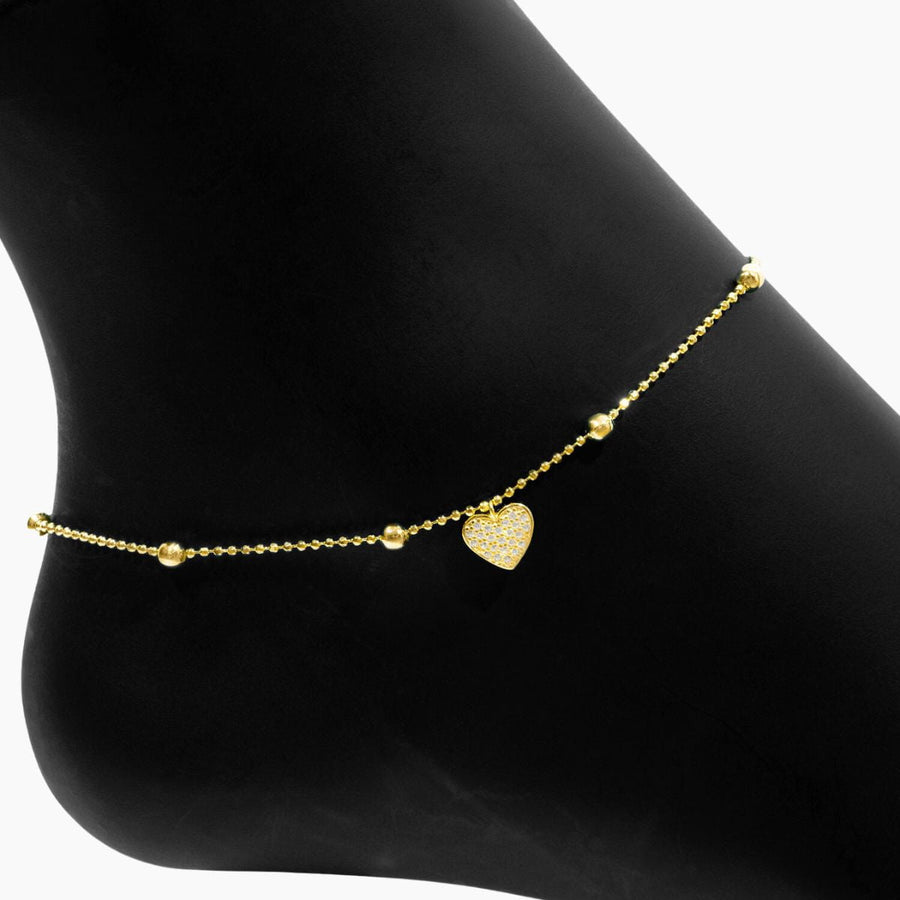 Eros Milano Anklets 9" + 1" Extension CZ Heart Charm Anklet (Gold)