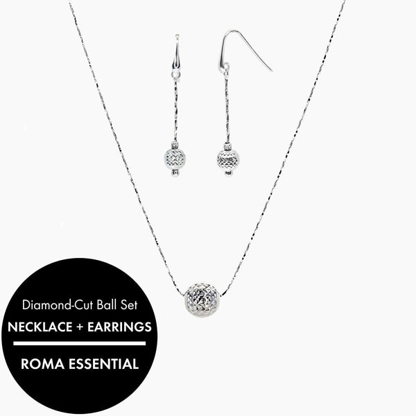 Sterling Silver Round CZ Stud Earring and Necklace Set SSTS00256