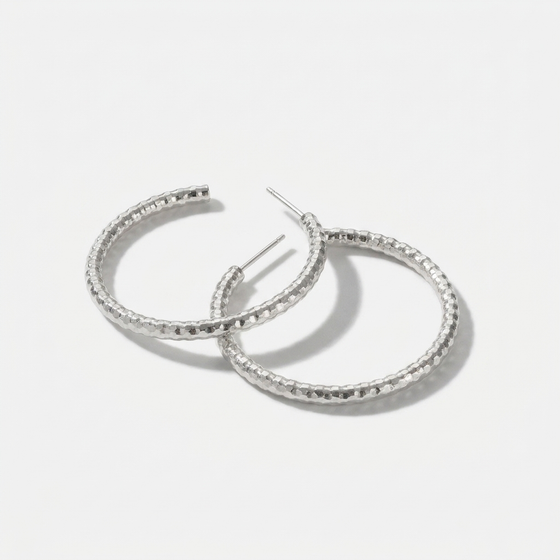 Debbie Diamond-Cut Hoop Earrings (Silver)