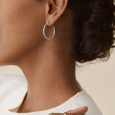 Debbie Diamond-Cut Hoop Earrings (Silver)