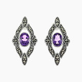Marcasite Collection Earrings Silver / Black Marcasite & Amethyst Stud Earrings