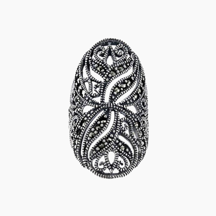 Marcasite Collection Rings 5 / Silver / Black Sterling & Marcasite Decorative Finger Sleeve (Ring)