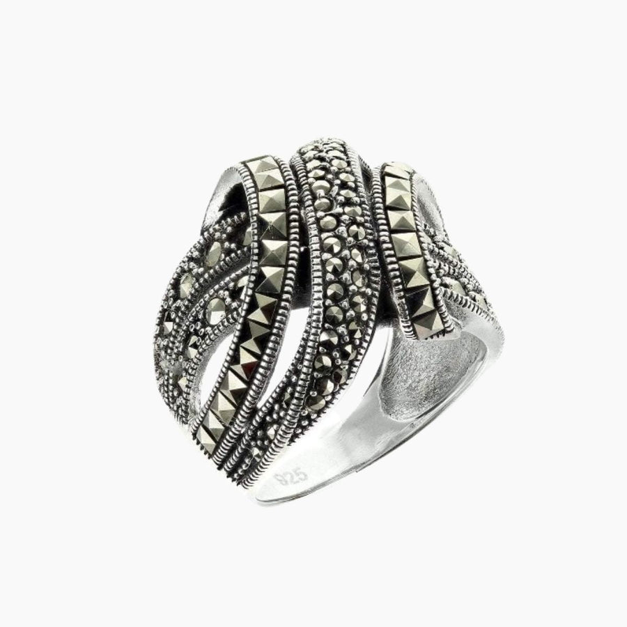 Marcasite Collection Rings 6 / Silver / Black Marcasite Over and Under Ring