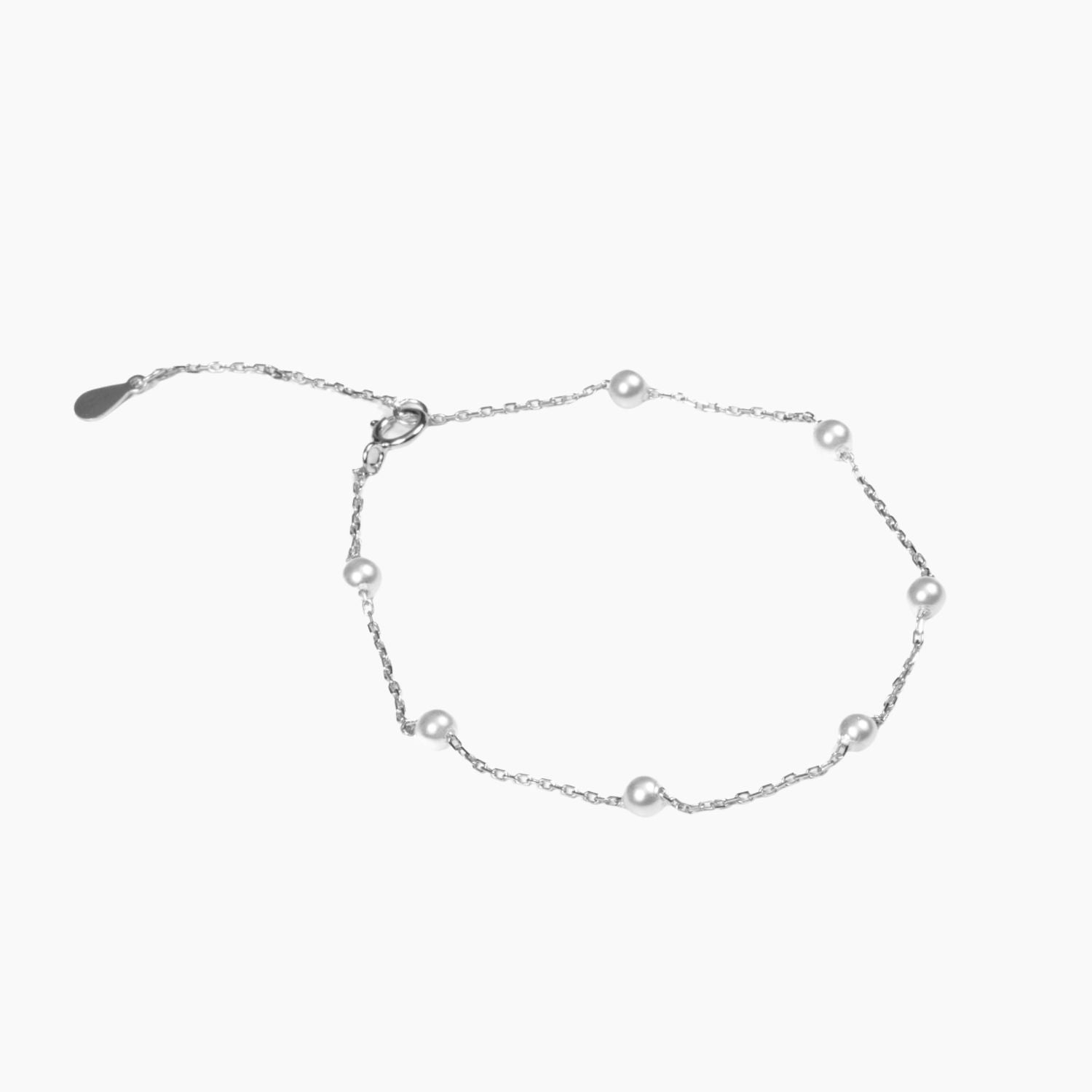 Dainty Freshwater Pearl Stazione Bracelet (Silver) | Roma Designer 