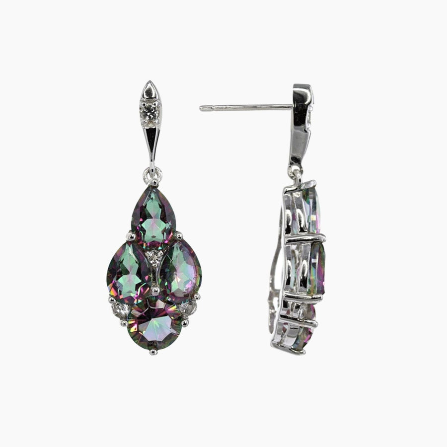 Mystic Earrings Color / Purple / Green / Pink Mystic Quartz Cluster Earrings in Sterling Silver with White Topaz Detail