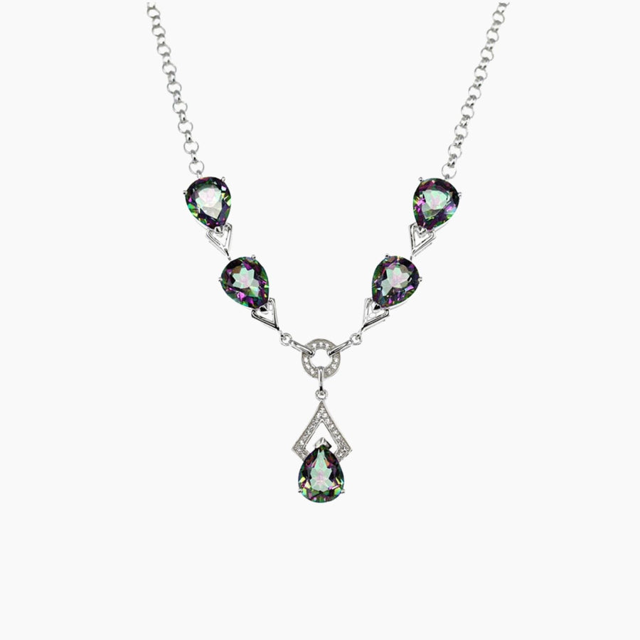 Mystic Necklaces Color / Purple/Green/Pink Mystic Quartz Teardrop Necklace in Sterling Silver with White Topaz Detail