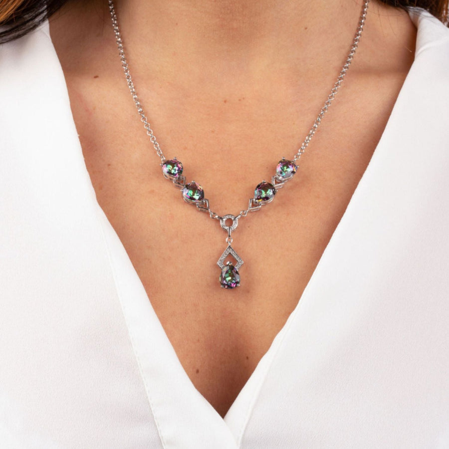 Mystic Necklaces Color / Purple/Green/Pink Mystic Quartz Teardrop Necklace in Sterling Silver with White Topaz Detail