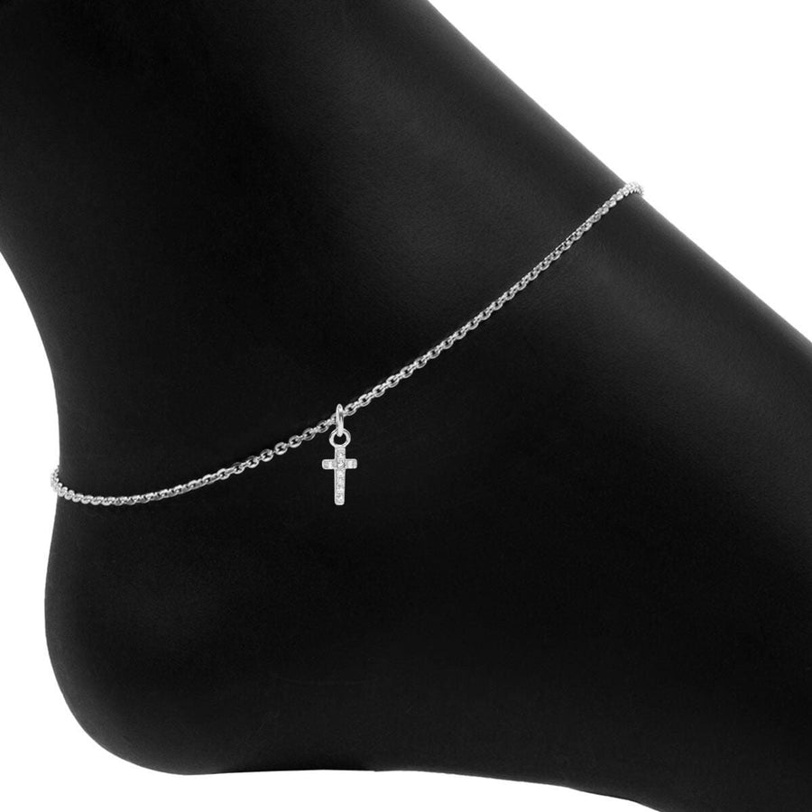Roma Charm Collection Anklet Roma Cross CZ Charm Adjustable Anklet