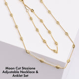 Roma Designer Jewelry Sets Gold Moon Cut Stazione Adjustable Necklace & Anklet Set