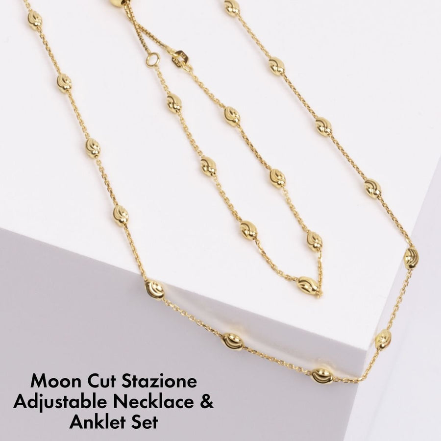 Roma Designer Jewelry Sets Gold Moon Cut Stazione Adjustable Necklace & Anklet Set