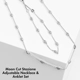 Roma Designer Jewelry Sets Silver Moon Cut Stazione Adjustable Necklace & Anklet Set