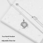 Roma Designer Jewelry Sets Silver True North Pendant + Adjustable Chain Set