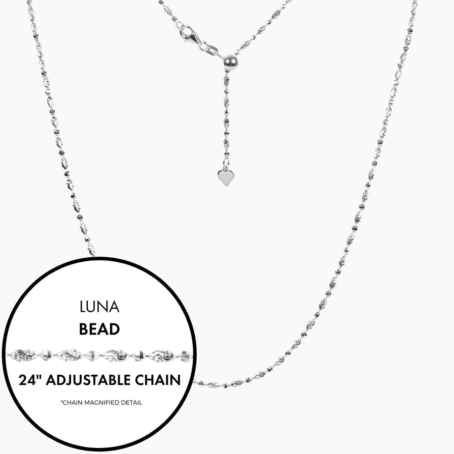 Roma Italian Adjustables Necklaces 24" Silver Italian Luna Bead Adjustable Chain