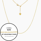 Roma Italian Adjustables Necklaces,Chains 20" Gold Italian Corda Rope Adjustable Chain