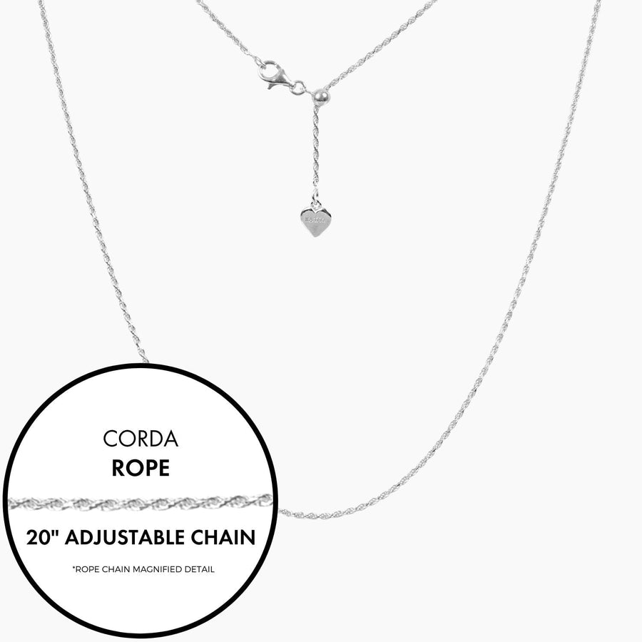 Roma Italian Adjustables Necklaces,Chains 20" Silver Italian Corda Rope Adjustable Chain