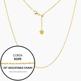 Roma Italian Adjustables Necklaces,Chains 24" Gold Italian Corda Rope Adjustable Chain