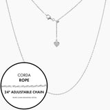 Roma Italian Adjustables Necklaces,Chains 24" Silver Italian Corda Rope Adjustable Chain