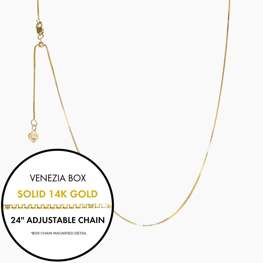 Roma Italian Adjustables Necklaces Gold 24" Solid 14K Gold Italian Venezia Box Adjustable Chain