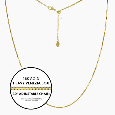 Roma Italian Adjustables Necklaces Gold 30"Italian Heavy Venezia Box Adjustable Chain (Gold)