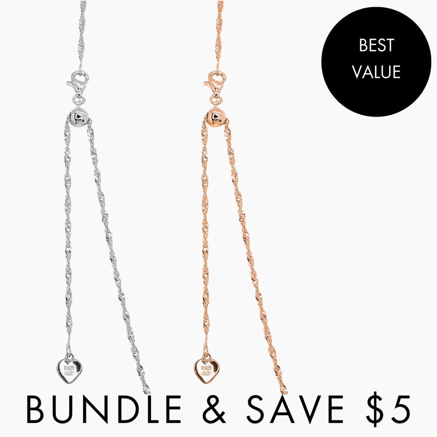 Roma Italian Adjustables Necklaces Silver/Rose BUNDLE (2): 24" Milano Twist Adjustable Chains in Silver + Rose