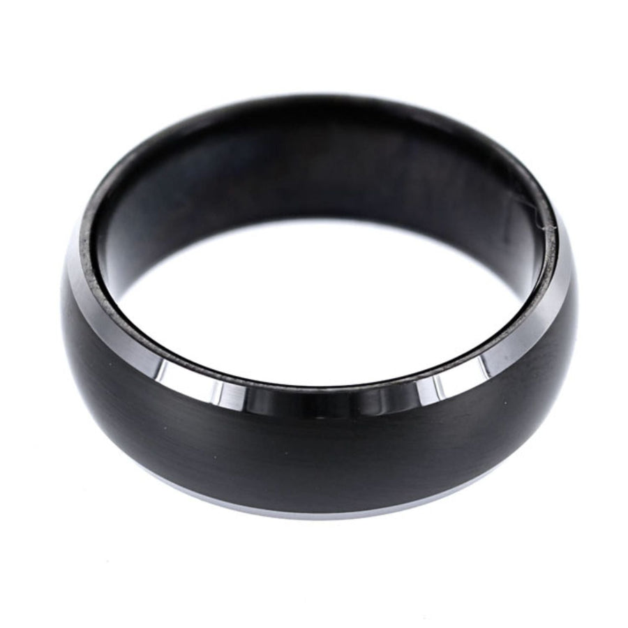 Roma Men's Collection Rings,Men's Black Tungsten Ring with Beveled Edges