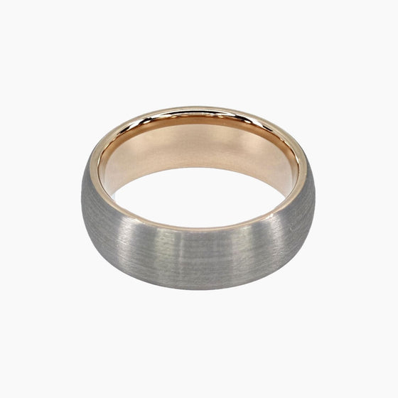 Roma Men's Collection Rings,Men's Brushed Tungsten Ring with Rose Gold Accent