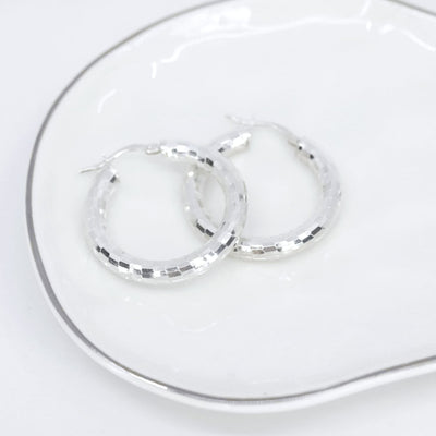 Roma Private Collection Earrings Checkerboard Hoop Earrings in Sterling Silver