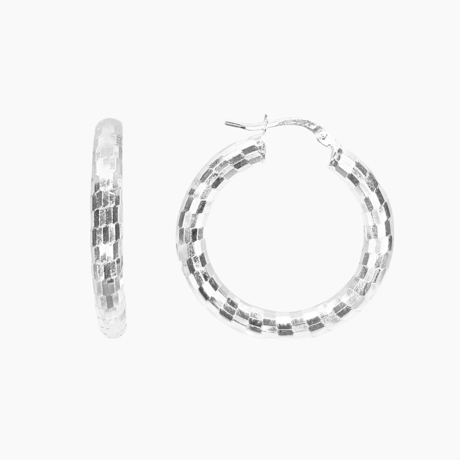 Roma Private Collection Earrings Small Hoop Checkerboard Earrings in Sterling Silver