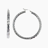 Roma Silver Collection Earrings Silver Large Hoop Checkerboard Earrings in Sterling Silver