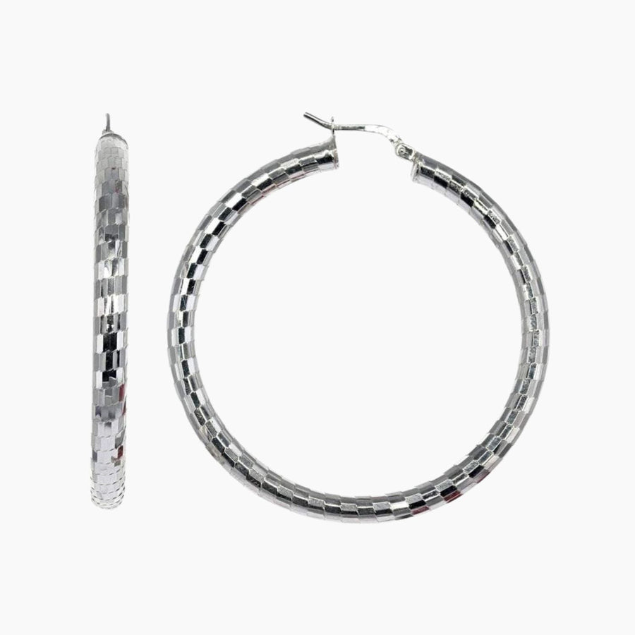 Roma Silver Collection Earrings Silver Large Hoop Checkerboard Earrings in Sterling Silver