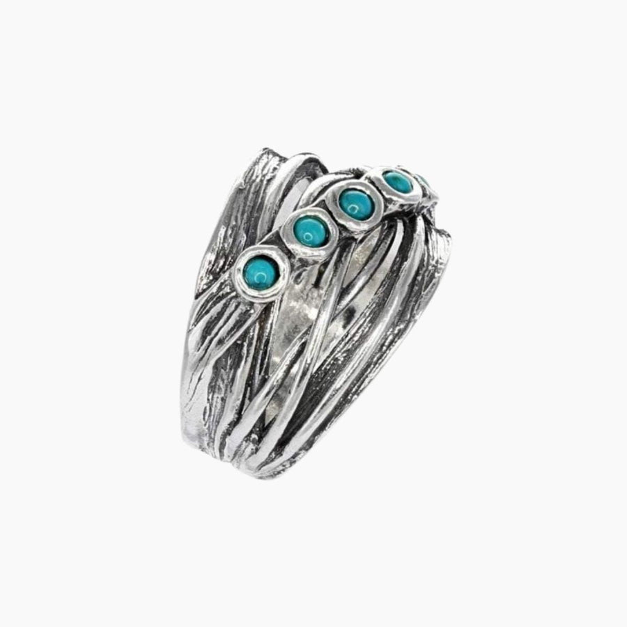 Roma Silver Collection Rings Sterling Silver Wire Wrap Ring with Turquoise