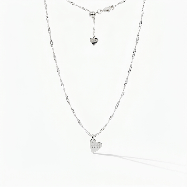 11:11 Angel Number Heart Charm (Silver)