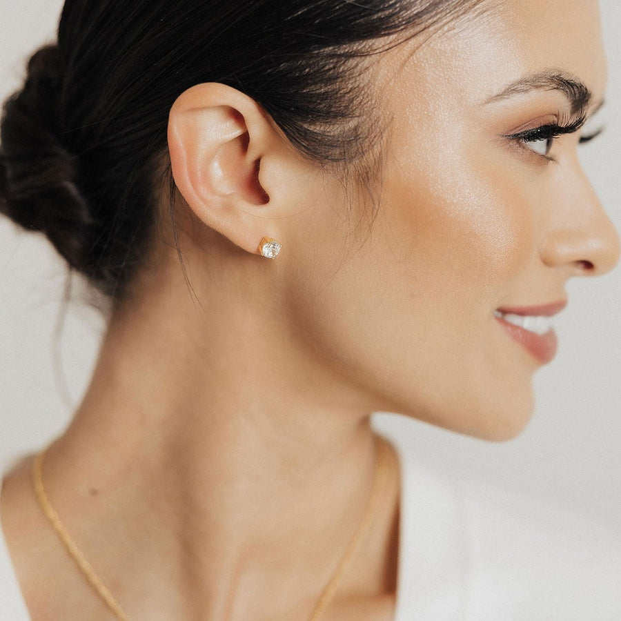 Crystal Collection Earrings Clear .75 Carat (each) Brilliant CZ Round Stud Earrings in Gold Overlay