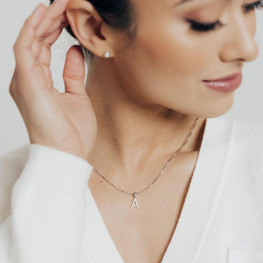 Crystal Collection Necklace Sterling Silver CZ Small Initial Necklace