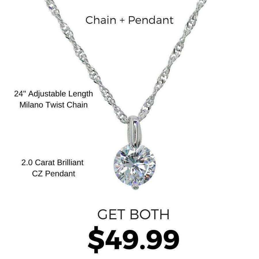 Crystal Collection Necklaces Clear Adjustable Milano Twist Chain + Brilliant CZ Pendant Set