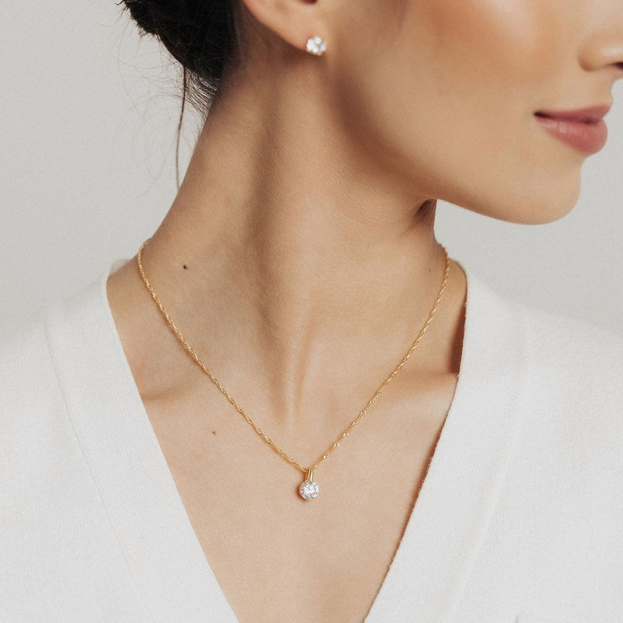 Crystal Collection Necklaces Clear Adjustable Milano Twist Chain + Brilliant CZ Pendant Set in Gold Overlay