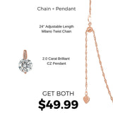 Crystal Collection Necklaces Clear Adjustable Milano Twist Chain + Brilliant CZ Pendant Set in Rose Gold Overlay